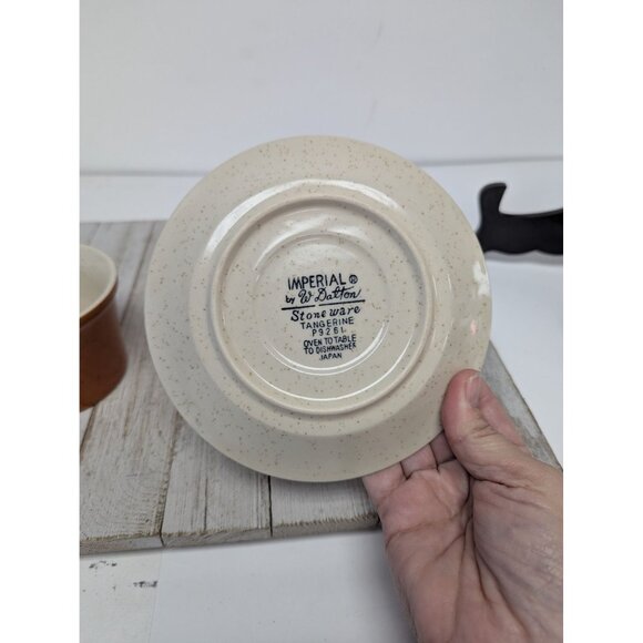 Vintage Imperial W Dalton Stoneware 2 Cups & 1 Saucer Tangerine Japan - Picture 9 of 9